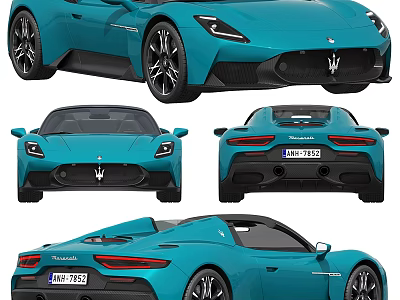Maserati Turquoise Convertible Sports Car With Front Rear And Open Top Views 3d model