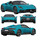 Maserati Turquoise Convertible Sports Car With Front Rear And Open Top Views