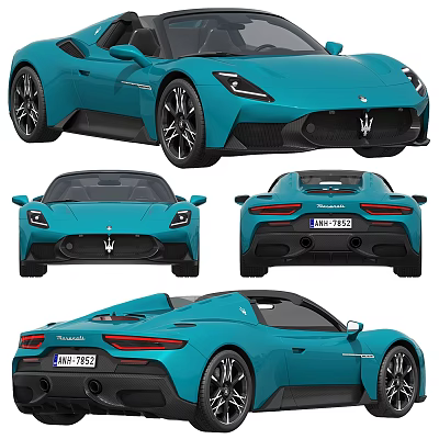 Maserati Turquoise Convertible Sports Car With Front Rear And Open Top Views 3d model