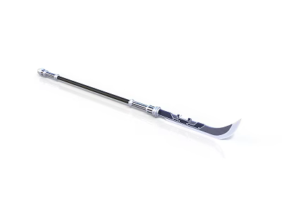 Long Handle Weapon With Metal Shaft Black Silver Design And Curved Head 3d model
