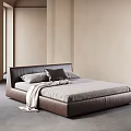 Modern Double Bed With Dark Brown Leather Headboard Gray Bed Sheet And Light Blanket In Minimalist Room