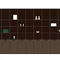Modern Decorative Cabinet With Layered Shelves And Warm Lighting Displaying Decor Items And Books