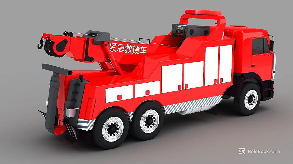 Red Emergency Rescue Vehicle With Tow Hook White Stripes And Rescue Functions 3d model 