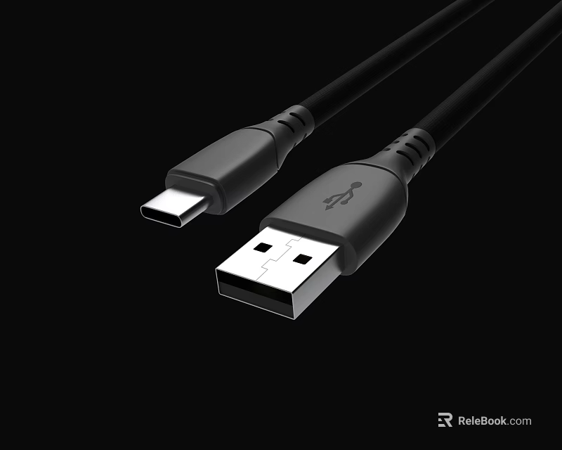 Black USB A to USB C Charging and Data Transfer Cable for Smartphones and Devices 3d model 