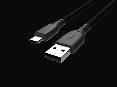 Black USB A to USB C Charging and Data Transfer Cable for Smartphones and Devices 3d model