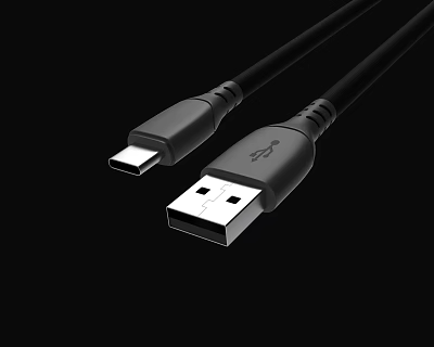 Black USB A to USB C Charging and Data Transfer Cable for Smartphones and Devices 3d model