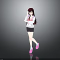 Cartoon Child Character With Long Purple Hair White Top Black Shorts And Pink Shoes