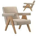 Modern Minimalist Accent Chair With Beige Fabric Upholstery And Wooden Cross Legs