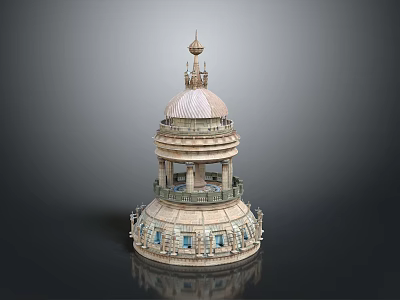 Ornate Multi tiered Building Featuring Dome Spire Balconies And Arched Windows 3d model