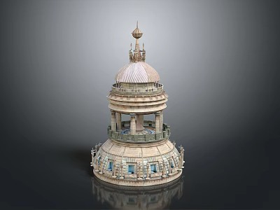 Ornate Multi tiered Building Featuring Dome Spire Balconies And Arched Windows 3d model