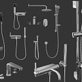 Various Modern Chrome Showerhead Components Including Handheld Overhead Faucet And Hose 3d model