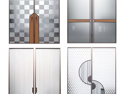 Various Modern Sliding Door Designs With Wooden Handles Frosted Glass Vertical Stripes And Spiral Patterns 3d model
