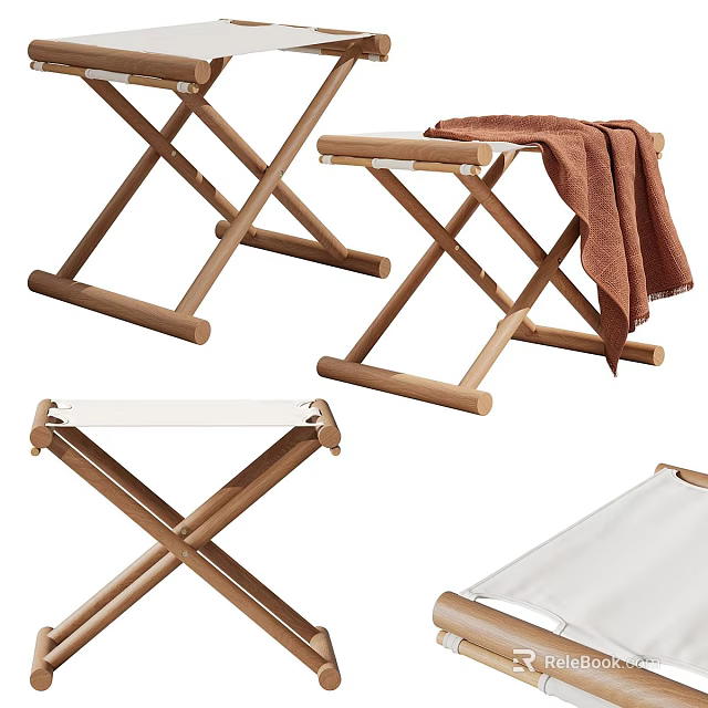 Wooden Folding Shoe Bench With X Shaped Legs Fabric Seat And Towel Design 3d model 