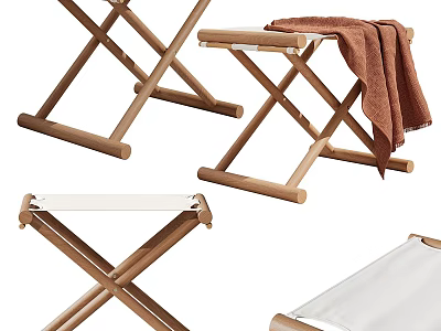 Wooden Folding Shoe Bench With X Shaped Legs Fabric Seat And Towel Design 3d model