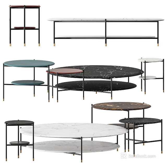 Modern Coffee Tables With Various Designs Marble Tops And Metal Frames 3d model