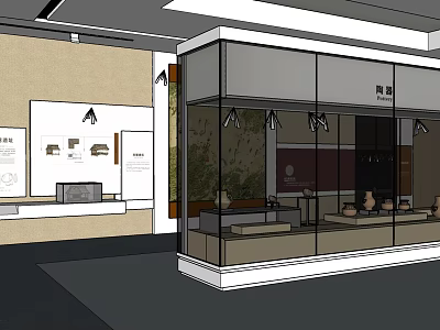 Museum Exhibition Hall Interior With Glass Showcases Exhibits And Wall Displays 3d model