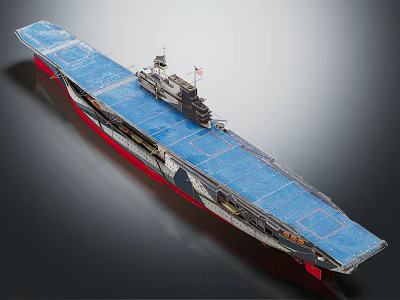 Space Aerospace Carrier Model With Blue Deck And Red Hull Structure 3d model