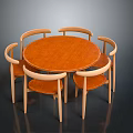 Round Wooden Dining Table Set With Six Chairs And Curved Armrests
