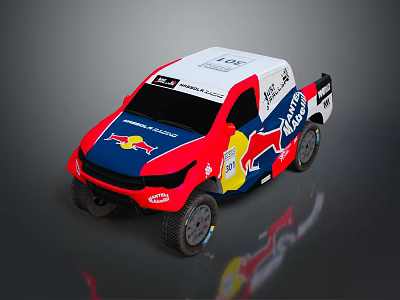 Red Bull Total Sponsored Racing Truck With Red Blue Yellow Body Design 3d model