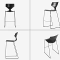 Modern Black Bar Stools With Metal Frame Shown From Different Angles 3d model
