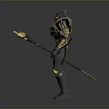 Futuristic Armored Character Design With Black Gold Armor And Yellow Accents