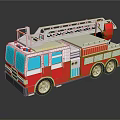 Red and white detailed fire truck model with extended ladder and shiny wheels