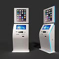 Public Facility Featuring Two White Self-Service Kiosks with Interactive Screens and Control Panels 3d model