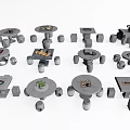 Various Gray Table And Chair Sets With Round Square Shapes And Decorative Items 3d model