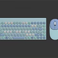 Light Blue Computer Keyboard and Mouse with Pastel Color Keycaps Cute Design 3d model