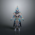 Futuristic Silver Blue Mech Figure With Decorative Armor And Crown Headpiece