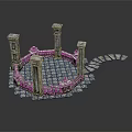Ancient Circular Stone Building Featuring Pillars Stone Paved Floor and Pathway