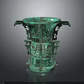 Ancient Turquoise Bronze Carved Sculpture With Intricate Patterns And Symmetrical Design