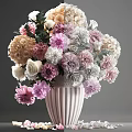 Pink Striped Vase With Pink White And Beige Peonies Roses For Home Decoration