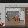 Traditional Chinese Style Mall Store Featuring Clothing Mannequins Floral Screen Decorative Lanterns And Potted Plants