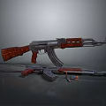 Assault Rifle With Wooden Grip Stock Metal Barrel Magazine And Bullets