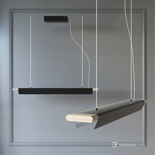 Contemporary Long Black And Wooden Pendant Lights With Minimalist Sleek Design 3d model 
