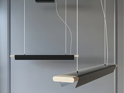 Contemporary Long Black And Wooden Pendant Lights With Minimalist Sleek Design 3d model