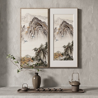 New Chinese Landscape Painting Texture Decoration Painting Italian Minimalist Middle Ages 3d model