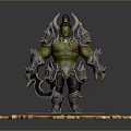 Armored Orc Warrior Character With Curved Blade On Decorative Totem Platform