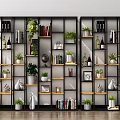 Modern Open Bookcase With Green Plants Books Globe And Decorative Items
