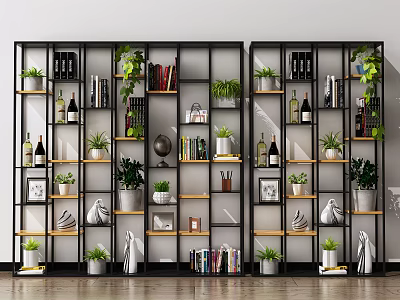 Modern Open Bookcase With Green Plants Books Globe And Decorative Items 3d model