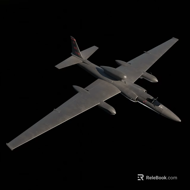 Gray Fighter Jet Aerial View With Long Wings On Black Background 3d model 