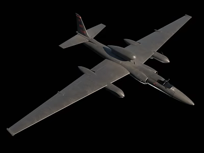 Gray Fighter Jet Aerial View With Long Wings On Black Background 3d model