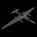 Gray Fighter Jet Aerial View With Long Wings On Black Background