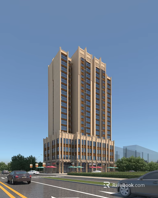 Modern High Rise Residential Building With Exterior Window Design And Architectural Details 3d model 