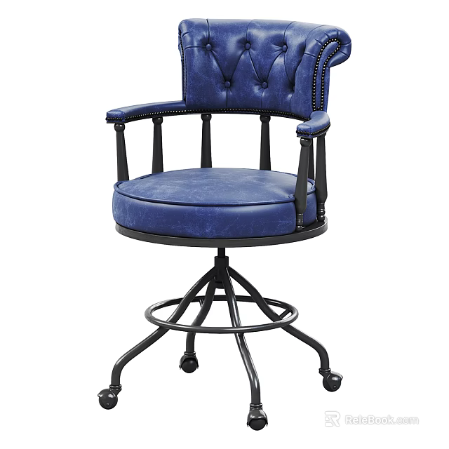 Blue Velvet Single Sofa With Tufted Back Black Armrests And Wheeled Metal Frame 3d model 