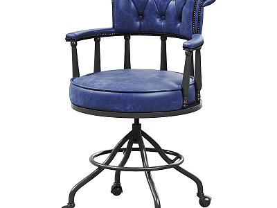 Blue Velvet Single Sofa With Tufted Back Black Armrests And Wheeled Metal Frame 3d model