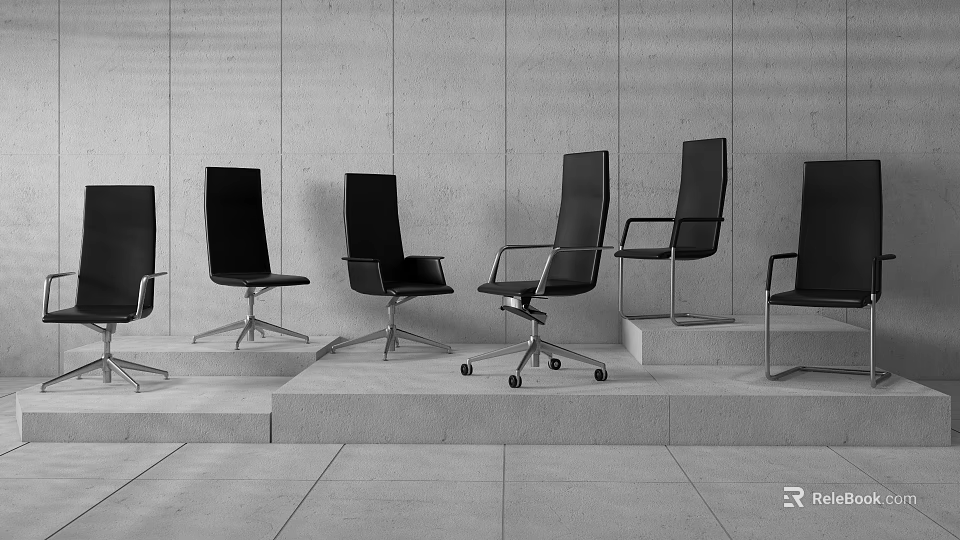 Modern Black Dining Chairs With Metal Frames And Swivel Wheels In Display Setting 3d model 