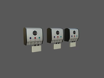 Industrial Equipment Control Panels Displaying Three Units With Knobs Indicators And Buttons 3d model