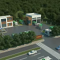 School Buildings on Campus Surrounded by Green Trees With Parking Area Entrance and Road